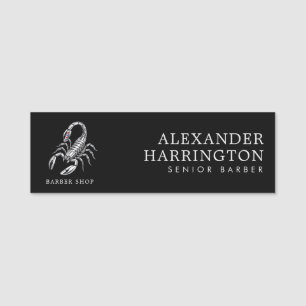 Elegant Silver Scorpion Barber Shop Logo Staff Name Tag