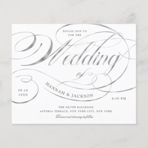 Elegant Silver Script Budget Wedding Invitation