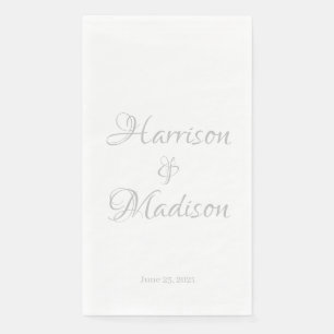 Elegant Silver Script Custom Couple Names Wedding Napkin
