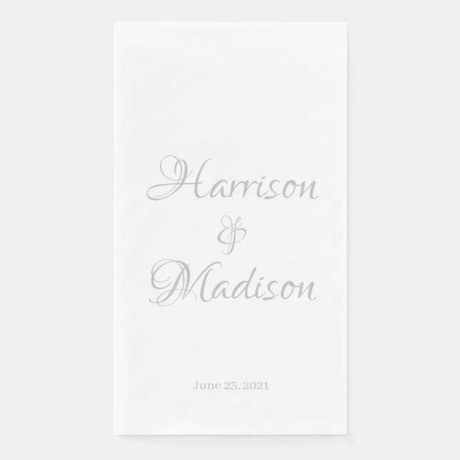 Elegant Silver Script Custom Couple Names Wedding Napkin (Front)