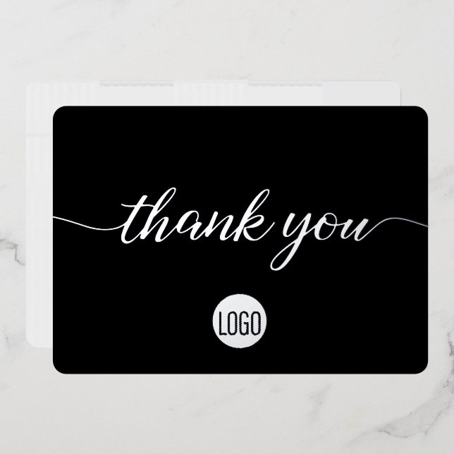 Elegant Silver script on Black Business Thank you  Foil Holiday Card (Envelope)