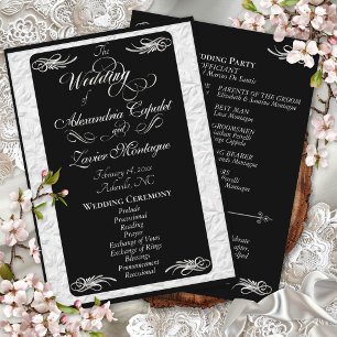 Elegant Silver Script on Black Wedding Ceremony Programme