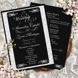 Elegant Silver Script on Black Wedding Ceremony Programme