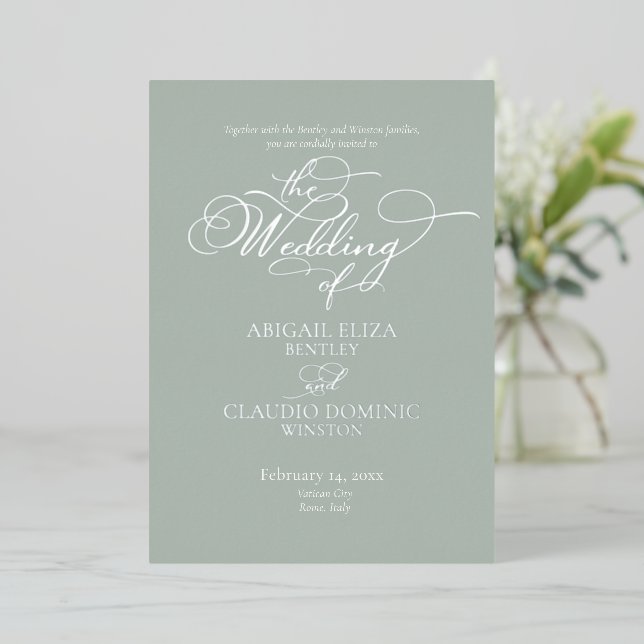 Elegant Silver Script on Sage Italy Destination (Standing Front)