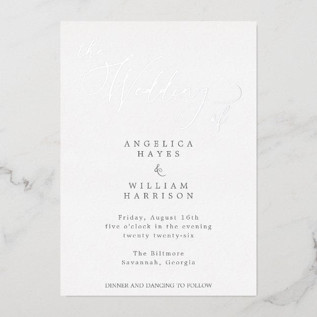 ELEGANT SILVER SCRIPT WEDDING INVITATION | MINIMAL (Front)