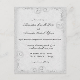 Elegant Silver Scrollwork Formal Wedding Invite