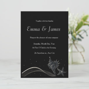 Elegant Silver Seashell Beach Wedding Invitation