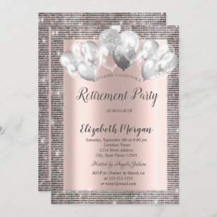 Elegant Silver Sequins Frame Rose Gold Retirement  Invitation