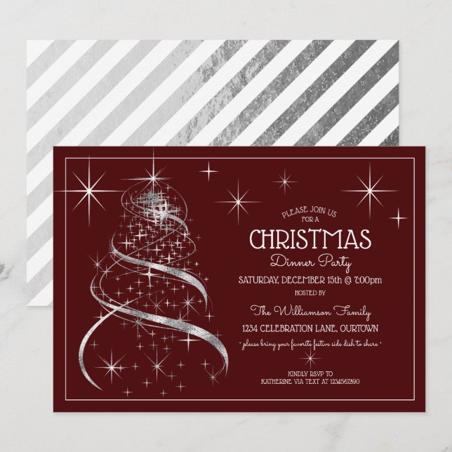 Elegant Silver Shimmer Christmas Dinner Party Invitation (Front/Back)