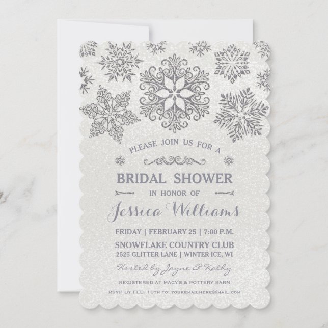Elegant Silver Snowflake Bridal Shower Invitation (Front)
