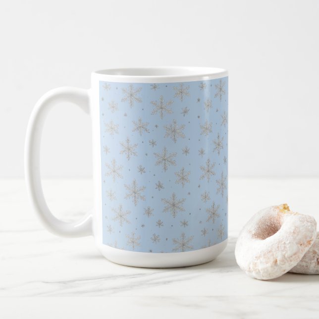 Elegant Silver Snowflake | Winter Holiday  Coffee Mug (With Donut)