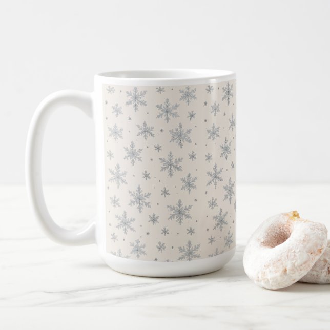 Elegant Silver Snowflake | Winter Holiday  Coffee Mug (With Donut)