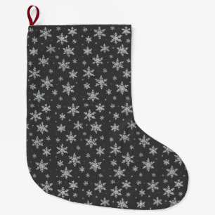 Elegant Silver Snowflake Winter Holiday Large Christmas Stocking