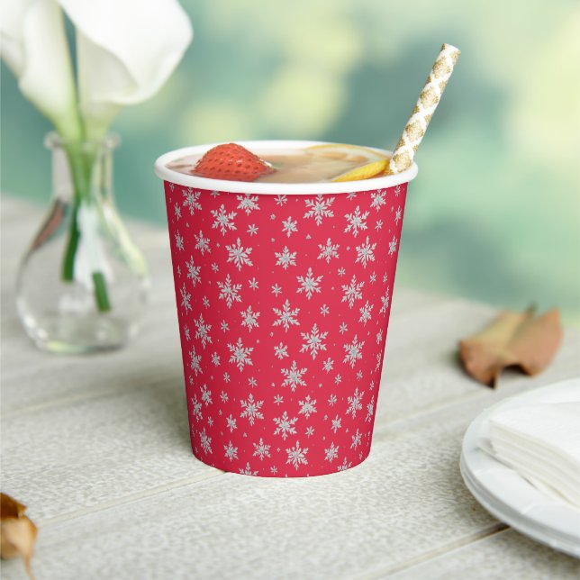 Elegant Silver Snowflake | Winter Holiday  Paper Cups (Insitu)