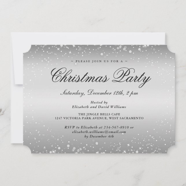 Elegant Silver Snowflakes Christmas Holiday Party Invitation (Front)