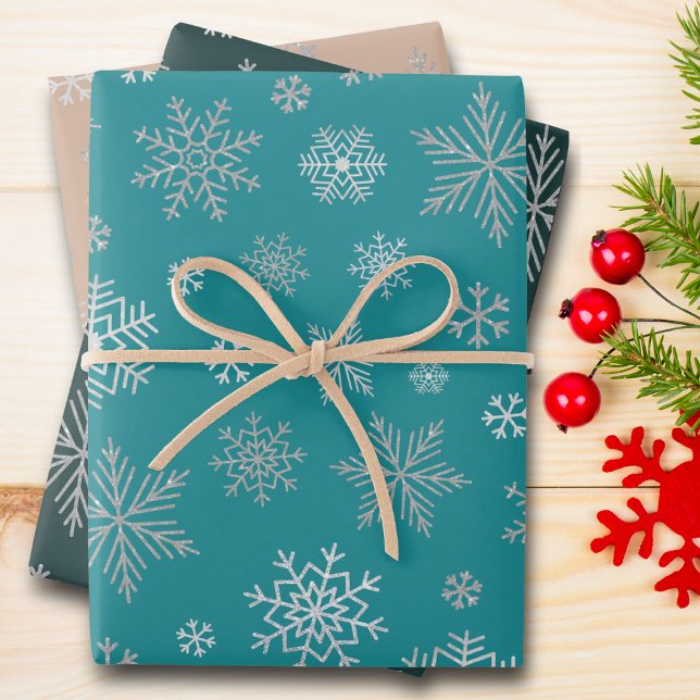 Elegant Silver Snowflakes Christmas Wrapping Paper Sheet (Make your Christmas presents shine with our stunning silver snowflakes pattern wrapping paper.)