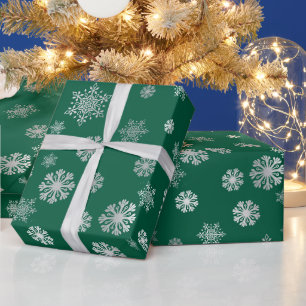 Elegant silver snowflakes green Wrapping Paper