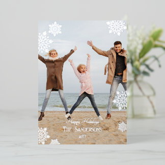 Elegant Silver Snowflakes Happy Holidays Photo Foil Holiday Card