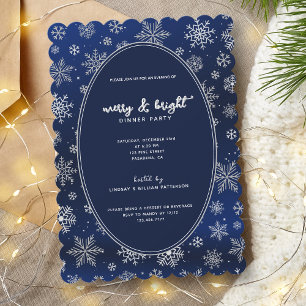 Elegant Silver Snowflakes on Night Blue Christmas Invitation