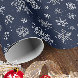 Elegant Silver Snowflakes on Night Blue Christmas Wrapping Paper