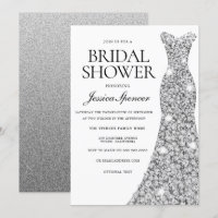 Elegant Silver Sparkle Dress Bridal Shower Invite