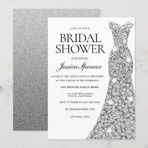 Elegant Silver Sparkle Dress Bridal Shower Invite