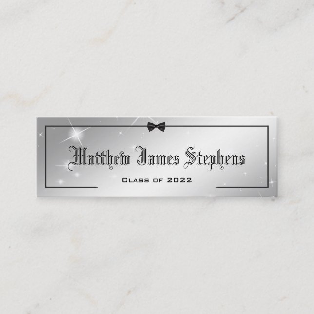 Elegant Silver Sparkle Formal Graduation Name Card (Front)