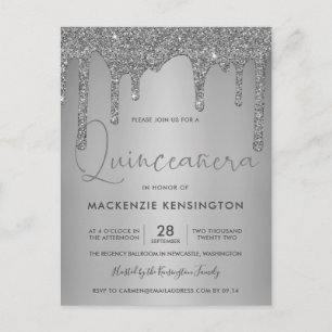 Elegant Silver Sparkle Glitter Drips Quinceañera Postcard
