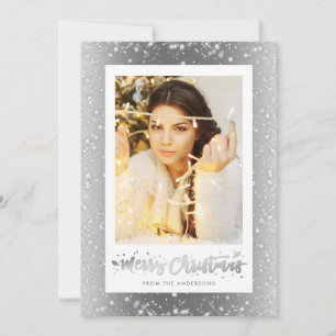 Elegant Silver Sparkly Snow Photo Christmas Cards