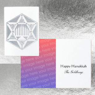 Elegant Silver Star of David Hanukkah photo Foil Card