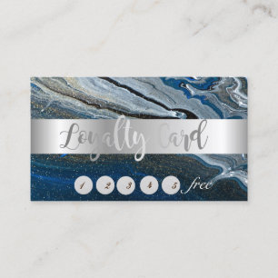 Elegant ,Silver Stripe,Blue Marble Stone  Loyalty Card