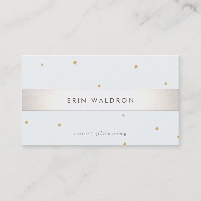 Elegant Silver Striped Gold Star Light Blue Business Card (Front)