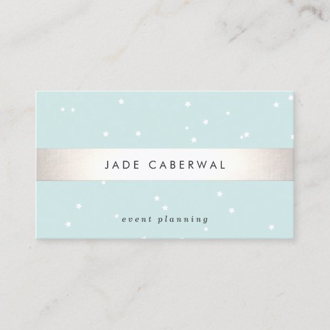 Elegant Silver Striped White Stars Event Planner Business Card (Front)