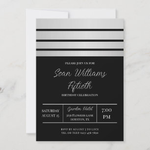 Elegant Silver Stripes Masculine Birthday Invitation