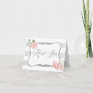 Elegant Silver Stripes Pink Hydrangeas Thank You Card