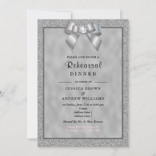 Elegant Silver & Stylish Glitter Rehearsal Dinner Invitation