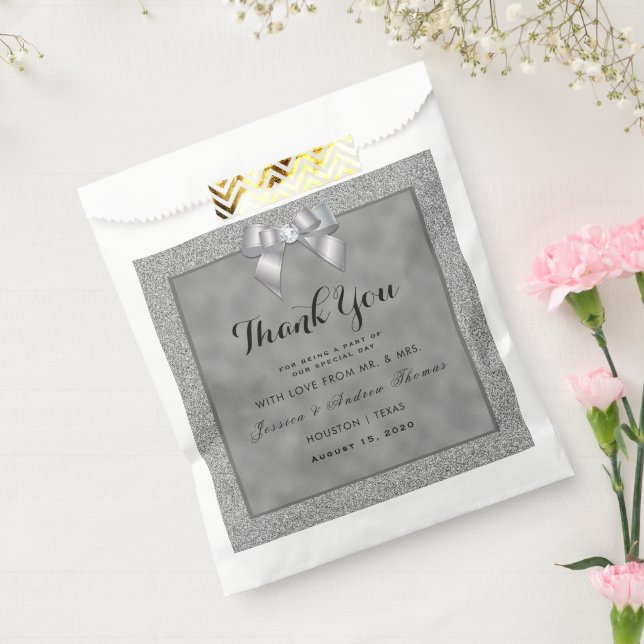 Elegant Silver & Stylish Glitter Wedding Favour Bags (Sealed)