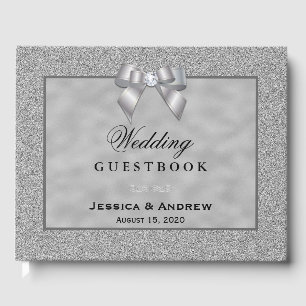 Elegant Silver & Stylish Glitter Wedding Guest Book