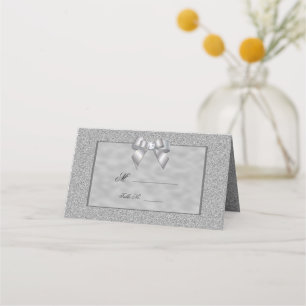 Elegant Silver & Stylish Glitter Wedding  Place Card