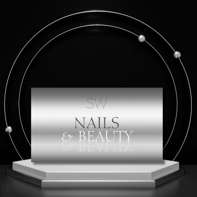 Elegant Silver Stylish Mirror Font with Monogram Business Card (Creator Uploaded)