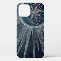 Elegant Silver Sun Moon Doodle Mandala Blue Design