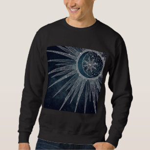 Elegant Silver Sun Moon Doodle Mandala Blue Design Sweatshirt