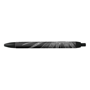 Elegant Silver Sun Moon Mandala Black Design Black Ink Pen