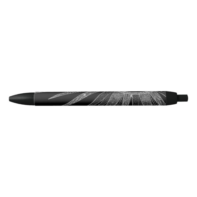 Elegant Silver Sun Moon Mandala Black Design Black Ink Pen (Front)