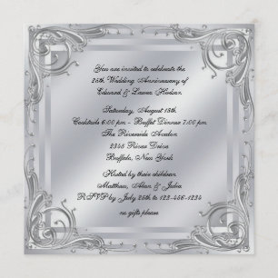 Elegant Silver Swirl 25th Wedding Anniversary Invitation