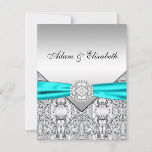 Elegant Silver Teal Blue Wedding Invitations