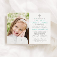 Elegant Silver Teal First Communion Girl Photo