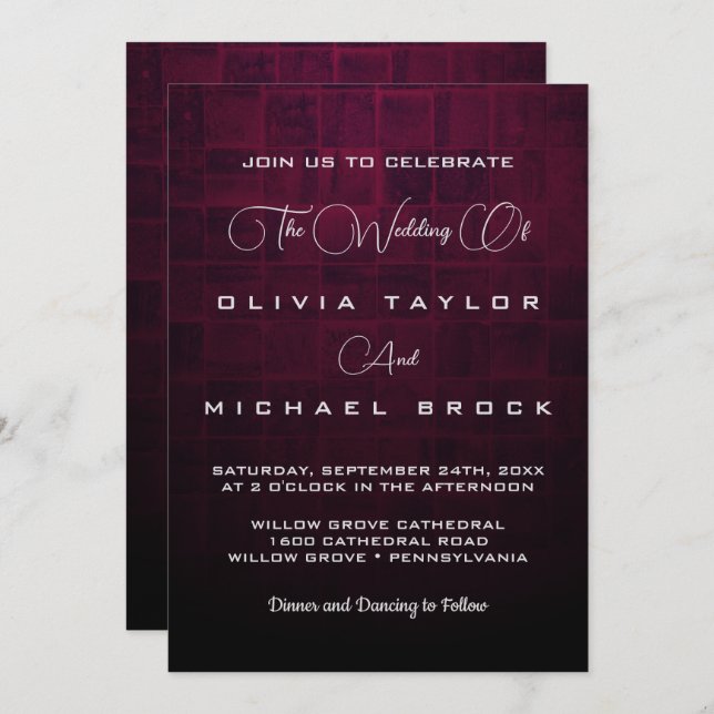 Elegant silver text on dark background wedding inv invitation (Front/Back)