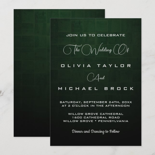 Elegant silver text on dark background wedding inv invitation (Front/Back)