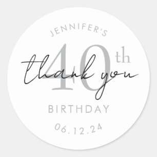 Elegant Silver "Thank You" 40th Birthday Party Classic Round Sticker